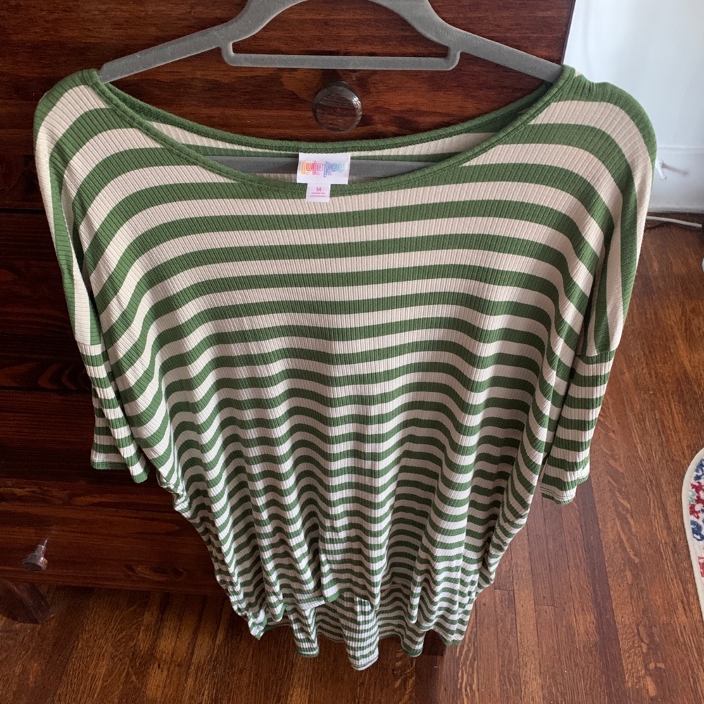 Lularoe Striped ribbed Irma tunic olive & cream